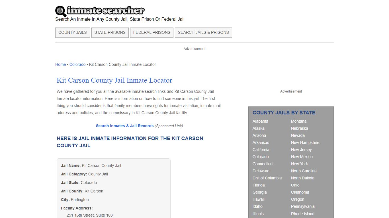 Kit Carson County Jail Inmate Locator - Inmate Searcher